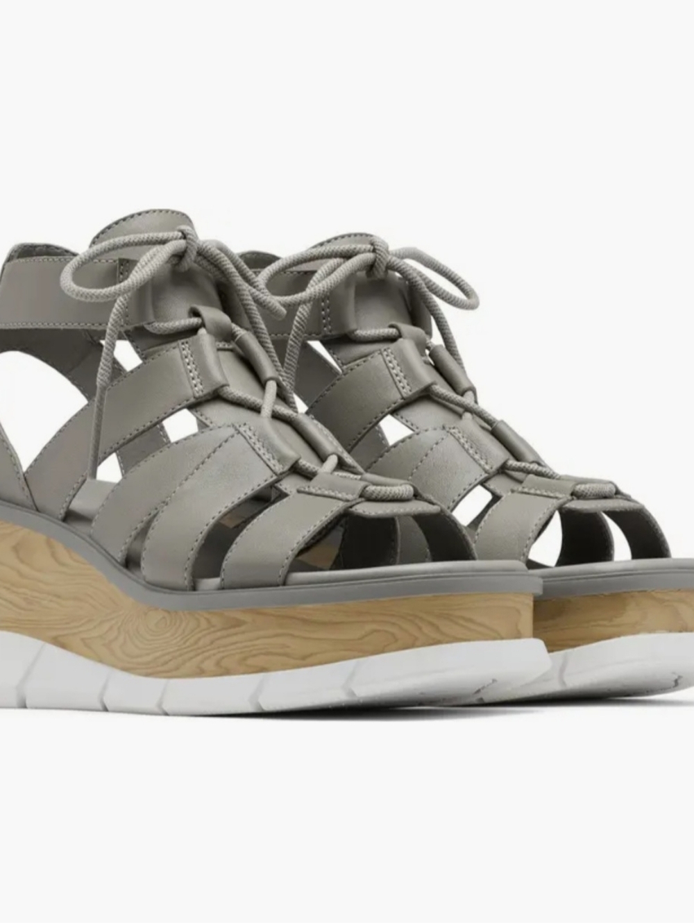 NWOT SOREL Joanie III Lace-Up Wedge Sandals - Chrome Grey - Size 9